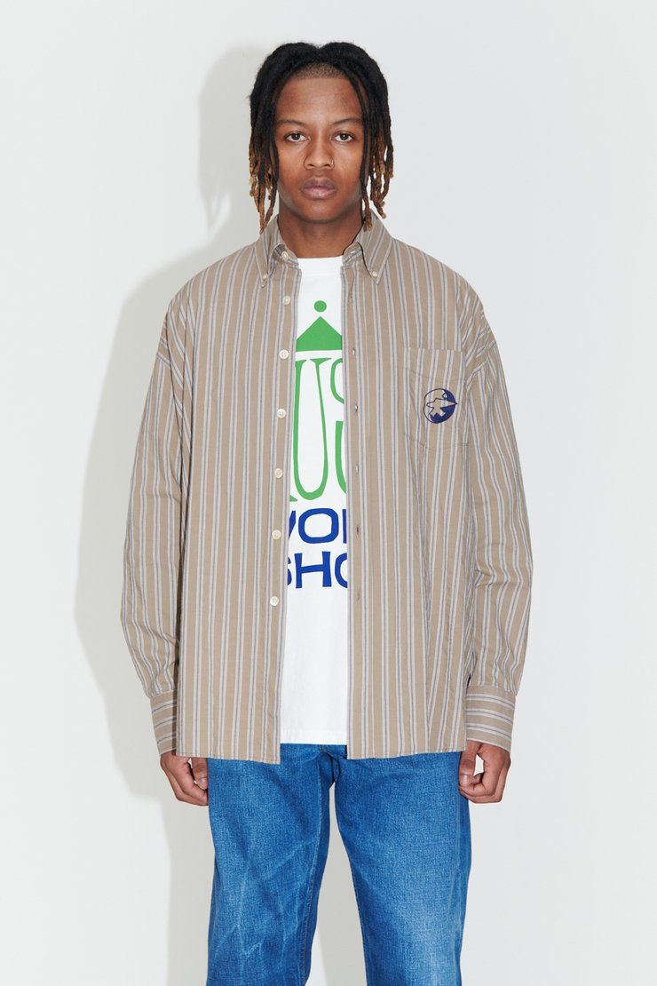 Our Legacy - Borrowed BD Shirt Beige/Blue Textured Stripe | Our Legacy