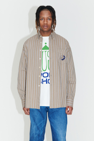 Borrowed Bd Shirt Beige/Blue Textured Stripe