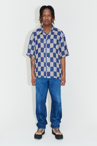 Box Shirt Shortsleeve Blue/Grey Linen Check