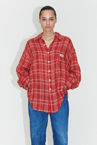 Borrowed Shirt Red Linen Check