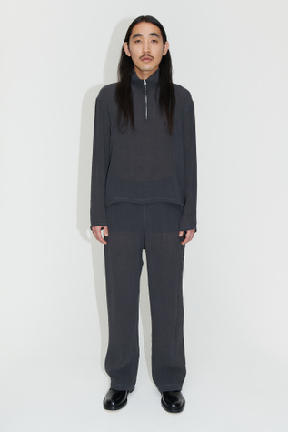 Half Zip Grey Ruffle Viscose