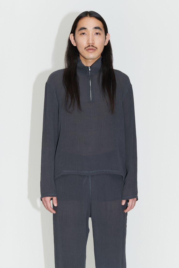 Our Legacy - Half Zip Grey Ruffle Viscose